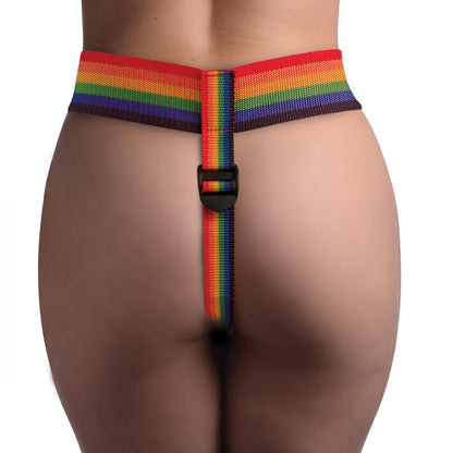 Rainbow Universal Harness with adjustable straps, padded front, silicone O-rings, and wide back strap for support. Perfect for pegging and strap-on play.

rainbow strap-on harness, pegging harness, universal harness, adjustable strap-on, padded strap-on harness, silicone O-ring harness, pride strap-on, heavy dildo support harness, rainbow nylon harness, strap-on for pegging.