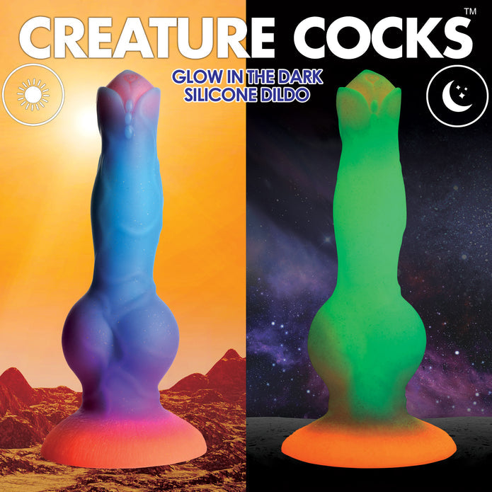 Glow-in-the-dark alien dildo with vibrant orange, purple, and blue gradients, glitter, bulging knot, textured shaft, and strong suction cup base
fantasy dildo, glow-in-the-dark dildo, alien dildo, harness-compatible dildo, suction cup base, premium silicone dildo, colorful glitter dildo, roleplay toys, Creature Cocks, cosmic dildo