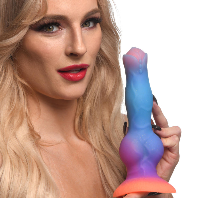 Glow-in-the-dark alien dildo with vibrant orange, purple, and blue gradients, glitter, bulging knot, textured shaft, and strong suction cup base
fantasy dildo, glow-in-the-dark dildo, alien dildo, harness-compatible dildo, suction cup base, premium silicone dildo, colorful glitter dildo, roleplay toys, Creature Cocks, cosmic dildo