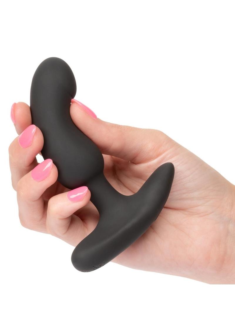 Anal Toys Rechargeable Curved Probe Silicone Anal Stimulator featuring a soft silicone design, comfortable curve for precise stimulation, and 10 vibration modes including pulsation and escalation. Waterproof (IPX7) for shower or bath play, USB rechargeable with a 1-hour charge delivering up to 55 minutes of enjoyment. Includes a memory chip to resume your last-used setting and a travel lock for discreet portability. Perfect for solo or partnered adventures!