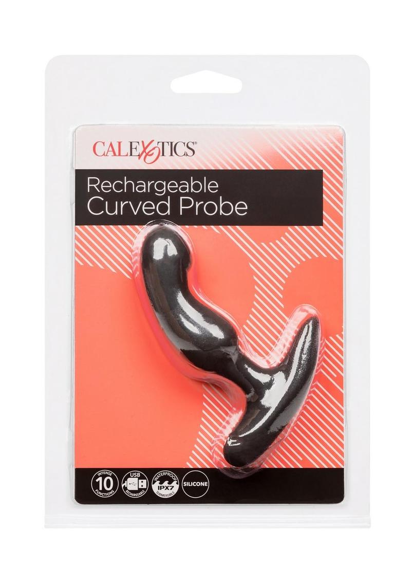 Anal Toys Rechargeable Curved Probe Silicone Anal Stimulator featuring a soft silicone design, comfortable curve for precise stimulation, and 10 vibration modes including pulsation and escalation. Waterproof (IPX7) for shower or bath play, USB rechargeable with a 1-hour charge delivering up to 55 minutes of enjoyment. Includes a memory chip to resume your last-used setting and a travel lock for discreet portability. Perfect for solo or partnered adventures!