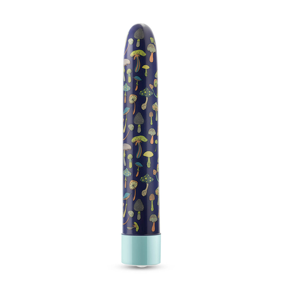 A set of three vibrators featuring psychedelic teal, mushroom-themed blue, and floral cannabis purple designs with customizable vibrations and waterproof functionality.

Keywords: psychedelic vibrator, slimline G-spot vibrator, RumbleTech vibrator, mushroom design vibrator, cannabis-inspired vibrator, waterproof sex toy, USB rechargeable vibrator, colorful vibrator, body-safe sex toy, stylish vibrators.