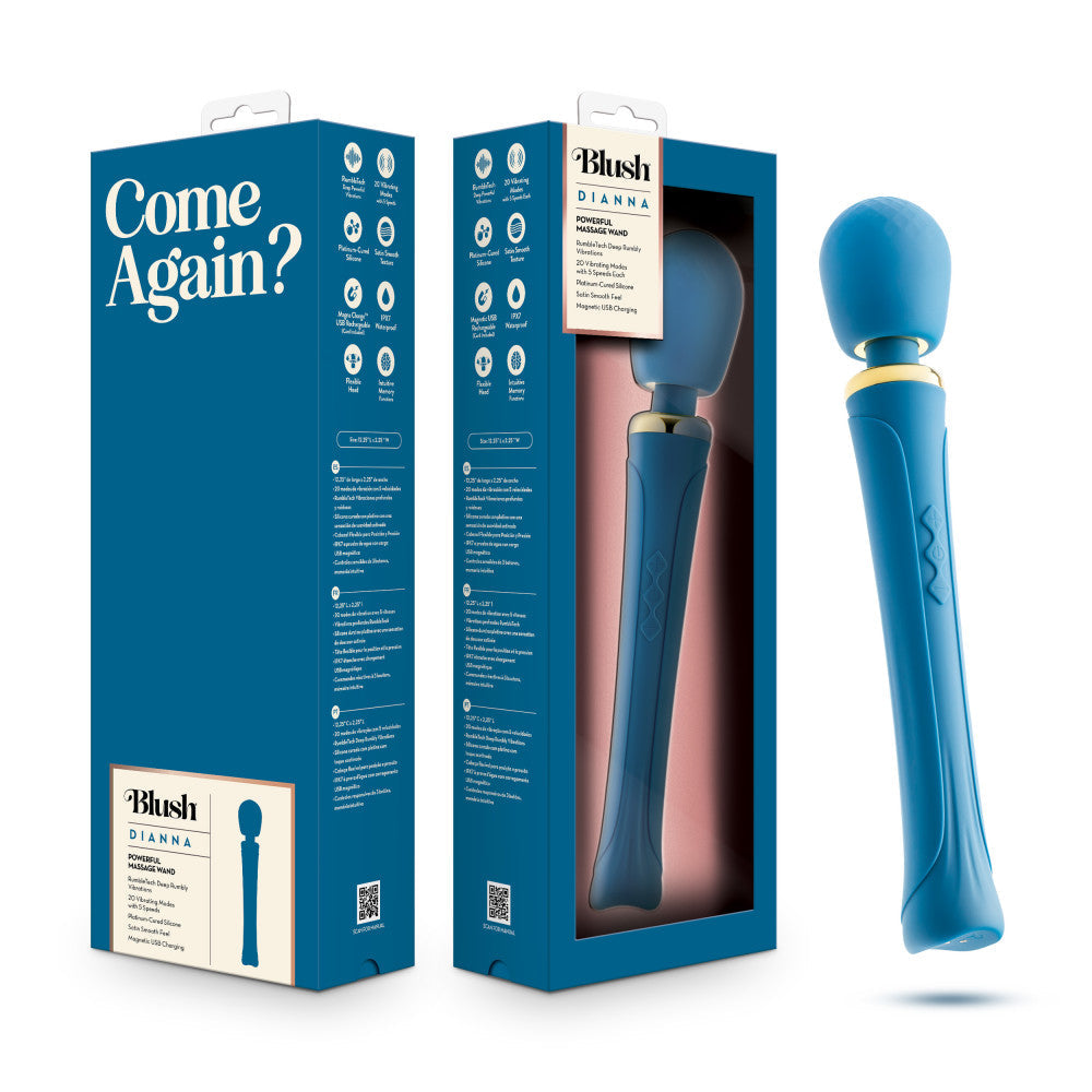 Teal wand massager with flexible silicone head, 20 RumboTech™ vibration modes, and waterproof design for full-body relaxation.

Keywords: wand massager, Dianna wand, RumboTech wand, personal massager, flexible head, waterproof wand, USB rechargeable, 20 vibration modes, body-safe silicone, satin smooth, self-care massager, luxury massager, full-body wand