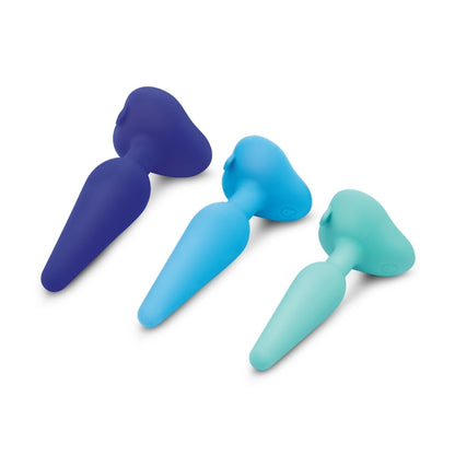 b-Vibe 3-Piece Anal Training Kit: Progressive silicone plugs, waterproof, body-safe, with suction base for versatile hands-free play.