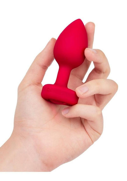 B-Vibe Vibrating Heart Shape Jewel Rechargeable Silicone Anal Plug with Remote - Red - Large/Medium