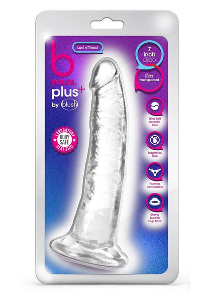 B Yours Plus Lust N' Thrust Realistic Dildo - Clear - 7.5in B Yours Plus Lust n’ Thrust ultra-soft dildo with a curved design, suction cup base, and harness compatibility.
Keywords: ultra-soft dildo, realistic dildo, clear dildo, G-spot dildo, P-spot dildo, suction cup dildo, harness-compatible dildo, body-safe TPE dildo, phthalate-free dildo, transparent dildo, 7-inch dildo.