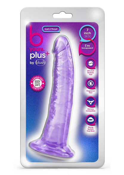 B Yours Plus Lust n’ Thrust ultra-soft dildo with a curved design, suction cup base, and harness compatibility.
Keywords: ultra-soft dildo, realistic dildo, clear dildo, G-spot dildo, P-spot dildo, suction cup dildo, harness-compatible dildo, body-safe TPE dildo, phthalate-free dildo, transparent dildo, 7-inch dildo.