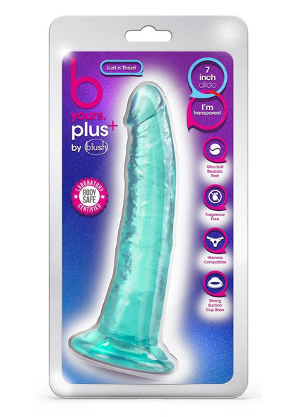 B Yours Plus Lust N' Thrust Realistic Dildo - Teal - 7.5in B Yours Plus Lust n’ Thrust ultra-soft dildo with a curved design, suction cup base, and harness compatibility.
Keywords: ultra-soft dildo, realistic dildo, clear dildo, G-spot dildo, P-spot dildo, suction cup dildo, harness-compatible dildo, body-safe TPE dildo, phthalate-free dildo, transparent dildo, 7-inch dildo.