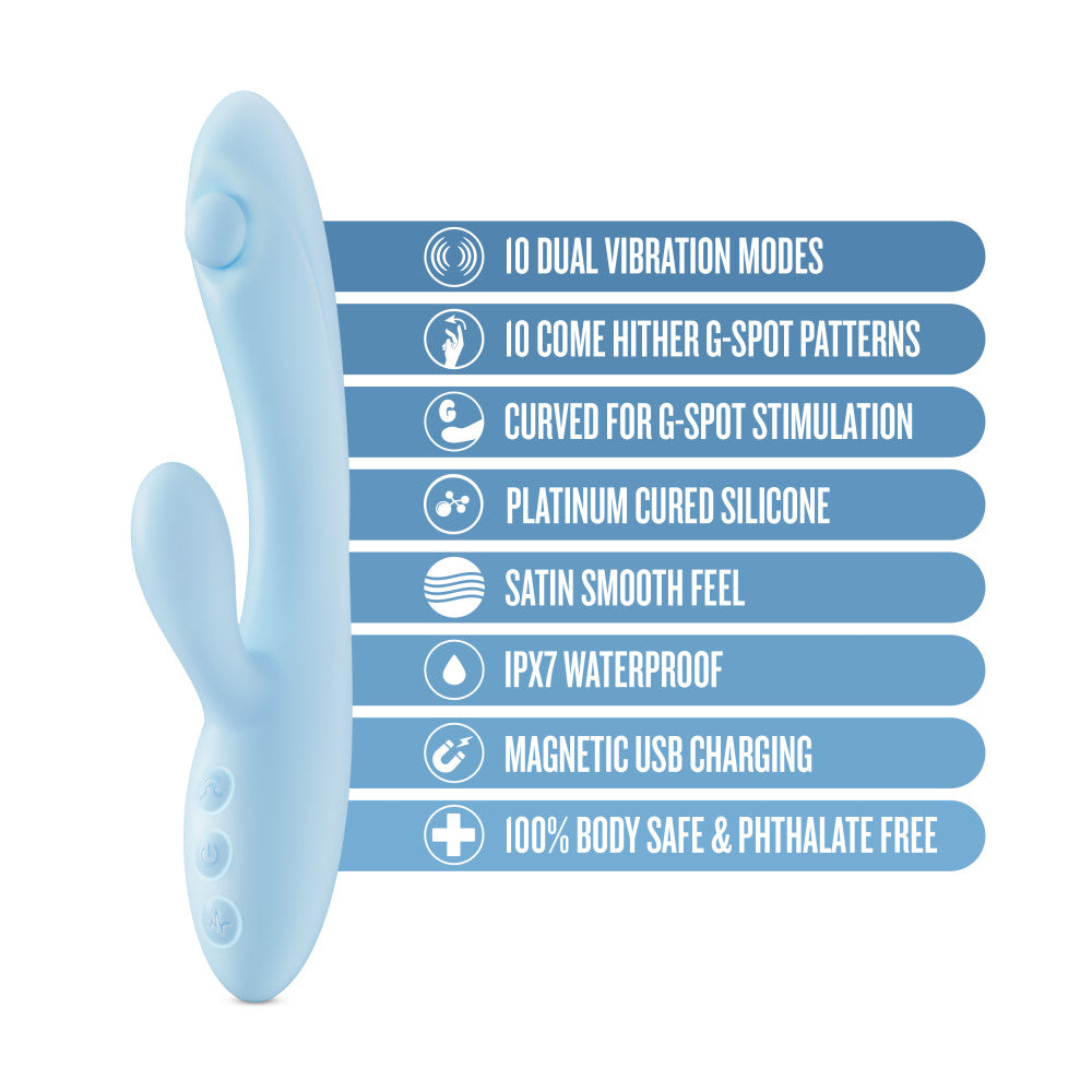 Moondust Magic - 8 Inch G Spot Clitoral Rabbit Vibrator - 10 Dual Vibration Modes - Soft Silicone - Blue | Play With Me By Blush®