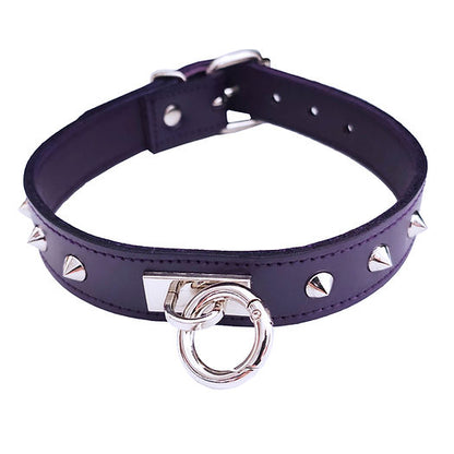 O Ring Studded Adjustable Leather Collar | Rogue