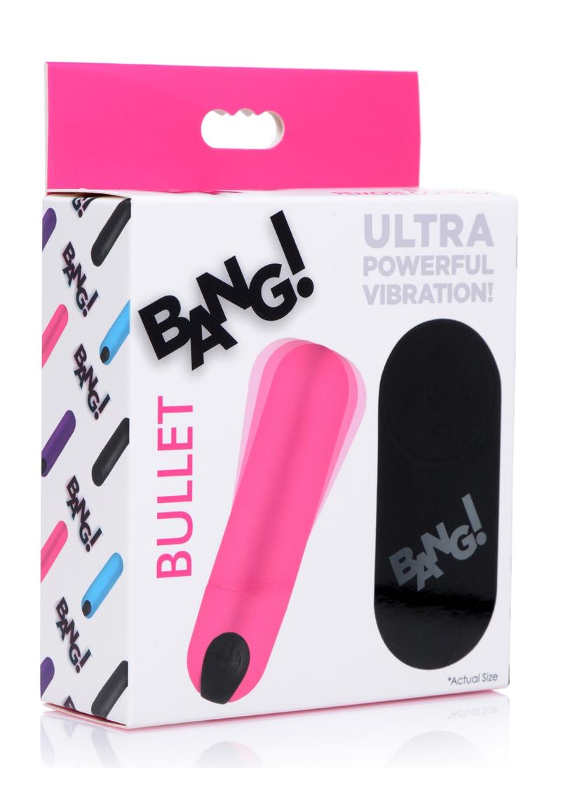 Bang! Vibrating Bullet with Remote Control - Pink Bang Bullet Vibrator with 3 speeds, 7 patterns, wireless remote, and waterproof design.

Keywords: Bang Bullet Vibrator, vibrating bullet, remote control vibrator, compact vibrator, waterproof bullet vibe, rechargeable bullet vibrator, body-safe silicone vibrator, small but powerful vibrator, Bang! sex toys, partner play vibrator.