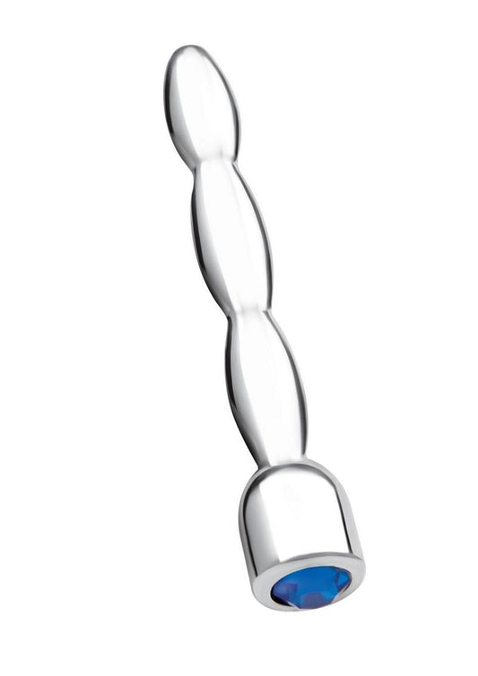 Stainless steel wavy penis plug with a sparkling gem for unique sensations and glamorous urethral stimulation.