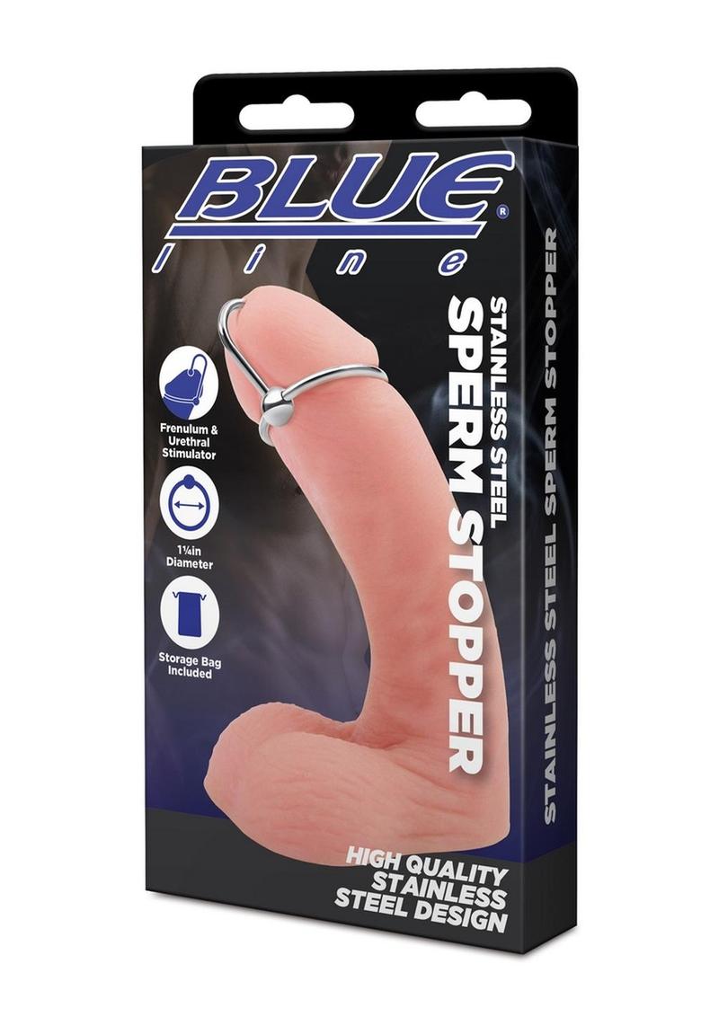 Blue Line Stainless Steel Sperm Stopper - 33mm Stainless steel sperm stopper (33mm) for delayed ejaculation, heightened sensations, and a snug, stylish fit.