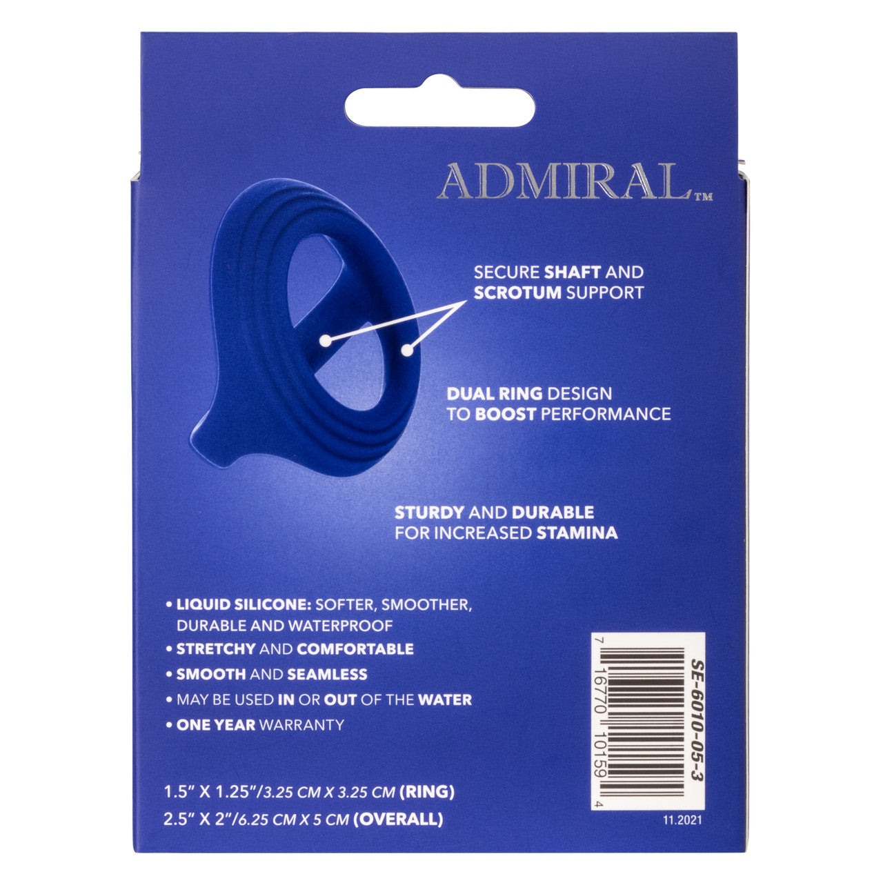 Admiral™ Cock & Ball Dual Ring with dual support, liquid silicone, body-safe design, and waterproof durability.

Keywords: silicone cock ring, dual support ring, shaft and scrotum ring, liquid silicone ring, body-safe cock ring, phthalate-free cock ring, waterproof cock ring, erection support ring, stamina-enhancing cock ring, blue cock ring, premium silicone cock ring