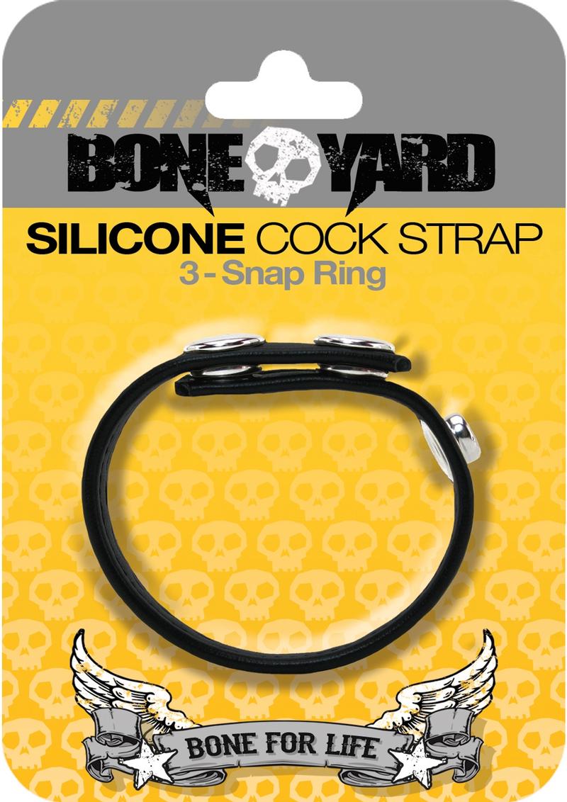 Boneyard Silicone Snap Cock Strap with 3 snap sizes, medical-grade silicone, and adjustable design.

Keywords: Boneyard Silicone Snap Cock Strap, adjustable cock strap, silicone ball stretcher, snap cock ring, medical-grade silicone ring, durable cock strap, 3 snap sizes, versatile cock ring, ball play strap, sleek silicone cock gear.