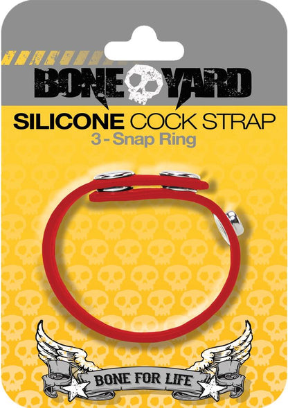 Boneyard Silicone Ball Strap 3-Snap Ring - Red Boneyard Silicone Snap Cock Strap with 3 snap sizes, medical-grade silicone, and adjustable design.

Keywords: Boneyard Silicone Snap Cock Strap, adjustable cock strap, silicone ball stretcher, snap cock ring, medical-grade silicone ring, durable cock strap, 3 snap sizes, versatile cock ring, ball play strap, sleek silicone cock gear.