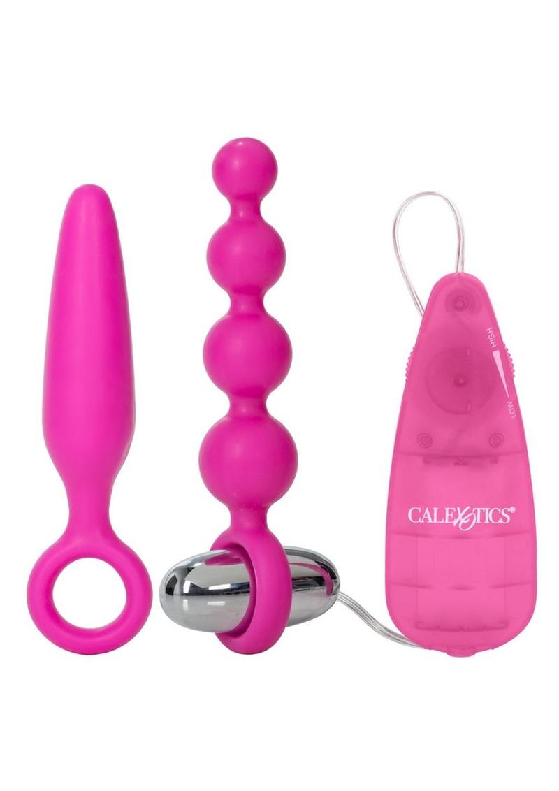 Booty Call Booty Vibro Kit Silicone Vibrating Butt Plug and Anal Beads with Wired Remote Controlled Bullet