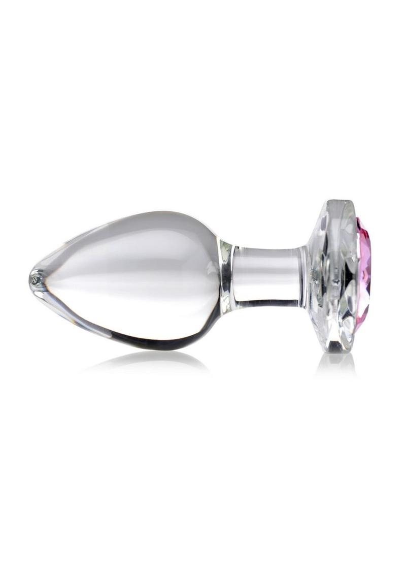 Booty Sparks Pink Gem Glass Anal Plug - Clear/Pink - Large