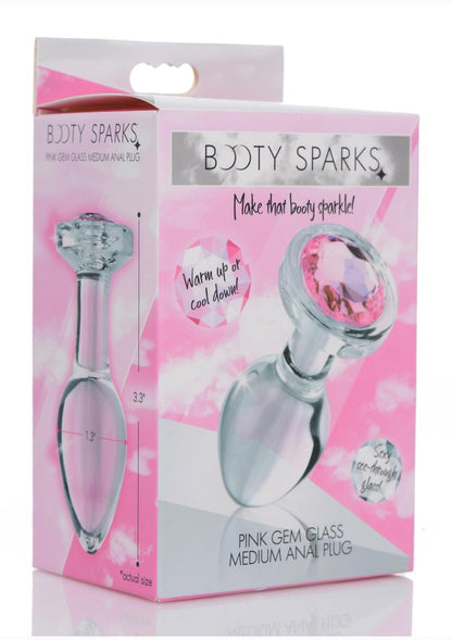 Booty Sparks Pink Gem Glass Anal Plug - Pink - Medium