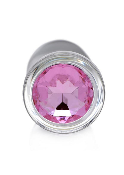 Booty Sparks Pink Gem Glass Anal Plug - Pink - Medium