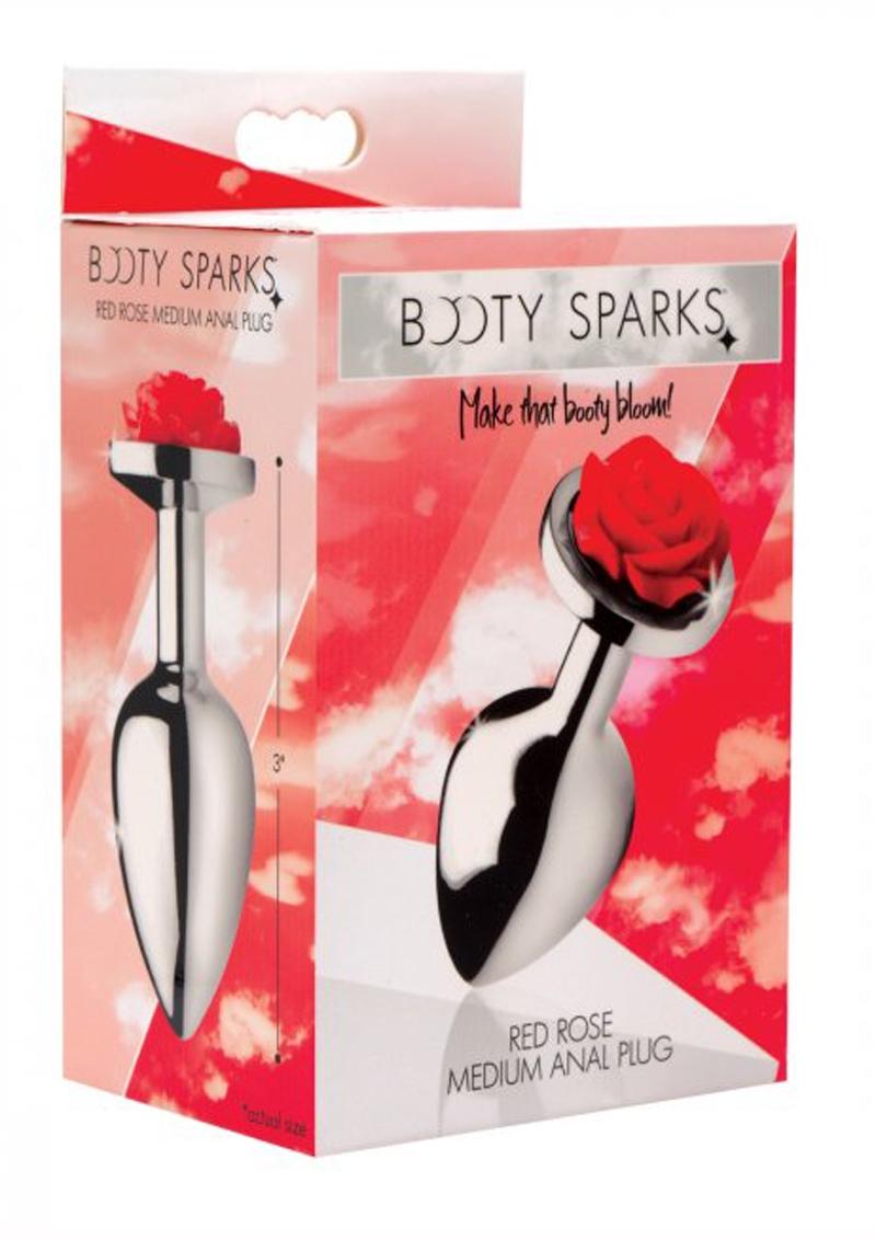 Booty Sparks Rose Anal Plug - Metal/Red/Silver - Medium red rose anal plug, aluminum anal plug, rose butt plug, small anal plug, medium anal plug, tapered anal plug, lightweight anal plug, booty sparks rose plug, red flower anal plug, elegant anal toy, nickel-free butt plug, temperature play anal plug, non-porous anal plug, anal toy gift, Valentine's Day anal plug, beautiful anal plug, safe aluminum butt plug, rose-shaped anal plug, plug for beginners, stylish anal plug