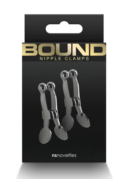 Bound Nipple Clamps C1 - Gray/Grey/Gun Metal/Metal Intense Round Bead Nipple Clamps C1 with nickel-free metal and rounded tips for heightened stimulation. Keywords: round bead nipple clamps, Boundless clamps, nickel-free clamps, intense nipple stimulation, adjustable nipple clamps, BDSM accessories, rose gold clamps, gunmetal nipple clamps, advanced nipple play clamps, sensual clamps.