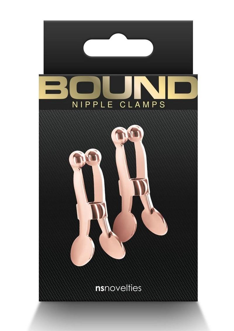 Intense Round Bead Nipple Clamps C1 with nickel-free metal and rounded tips for heightened stimulation. Keywords: round bead nipple clamps, Boundless clamps, nickel-free clamps, intense nipple stimulation, adjustable nipple clamps, BDSM accessories, rose gold clamps, gunmetal nipple clamps, advanced nipple play clamps, sensual clamps.