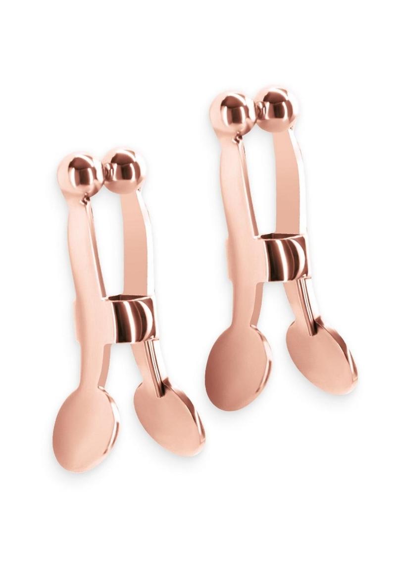 Bound Nipple Clamps C1 - Metal/Rose Gold Intense Round Bead Nipple Clamps C1 with nickel-free metal and rounded tips for heightened stimulation. Keywords: round bead nipple clamps, Boundless clamps, nickel-free clamps, intense nipple stimulation, adjustable nipple clamps, BDSM accessories, rose gold clamps, gunmetal nipple clamps, advanced nipple play clamps, sensual clamps.