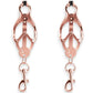 Bound Nipple Clamps C3 - Metal/Rose Gold Clover-shaped nipple clamps with pull-to-tighten design, nickel-free metal, and silicone tips for intense stimulation.
 Keywords: clover nipple clamps, pull-tight nipple clamps, nickel-free BDSM clamps, intense nipple play, silicone-tipped clamps, advanced nipple clamps, BDSM accessories, rose gold clamps, gunmetal nipple clamps, luxury nipple play tools.