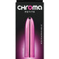 Chroma Petite sleek rechargeable vibrator with multi-speeds, water-resistant design, and vibrant colors. Keywords: Chroma Petite Vibrator, sleek rechargeable vibrator, water-resistant vibrator, colorful ABS vibrator, travel-friendly slim vibe, multi-speed vibrator, elegant metallic pink vibrator, rainbow vibrator, teal vibrator, discreet pleasure toy.