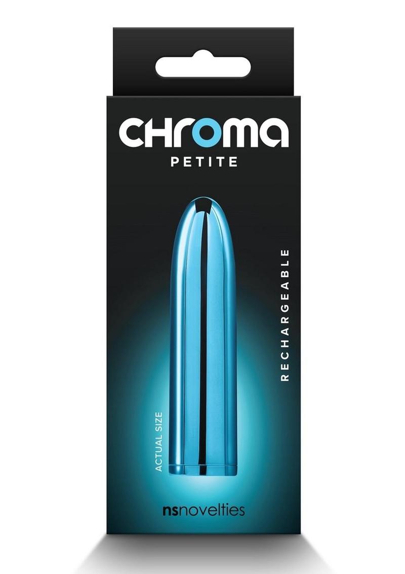 Chroma Petite Bullet Rechargeable Vibrator - Teal Chroma Petite sleek rechargeable vibrator with multi-speeds, water-resistant design, and vibrant colors. Keywords: Chroma Petite Vibrator, sleek rechargeable vibrator, water-resistant vibrator, colorful ABS vibrator, travel-friendly slim vibe, multi-speed vibrator, elegant metallic pink vibrator, rainbow vibrator, teal vibrator, discreet pleasure toy.