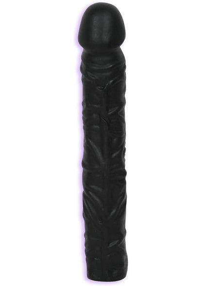 Classic Dildo - Black - 10in Doc Johnson Classic 10-Inch Dong in body-safe PVC with lifelike veined design, available in Black and White. Keywords: realistic large dong, lifelike veined dildo, phthalate-free dildo, Sil-A-Gel formula, G-spot stimulation, P-spot massage, anal-safe dildo, vaginal-safe dong, body-safe PVC dong, large realistic dong.