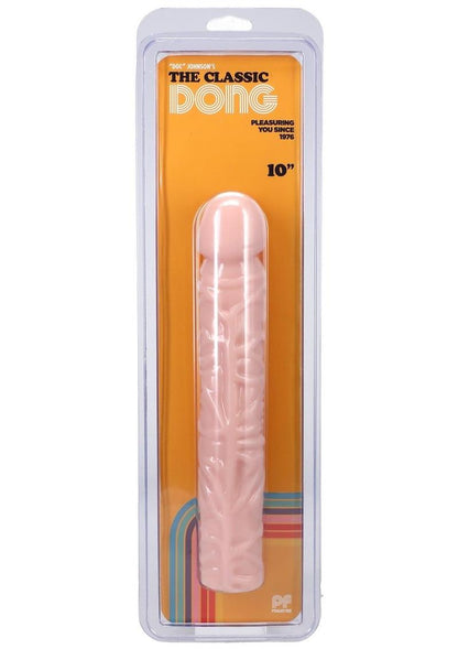 Doc Johnson Classic 10-Inch Dong in body-safe PVC with lifelike veined design, available in Black and White. Keywords: realistic large dong, lifelike veined dildo, phthalate-free dildo, Sil-A-Gel formula, G-spot stimulation, P-spot massage, anal-safe dildo, vaginal-safe dong, body-safe PVC dong, large realistic dong. 