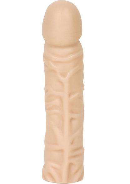 Classic Dildo - Vanilla - 8in Doc Johnson Classic 10-Inch Dong in body-safe PVC with lifelike veined design, available in Black and White. Keywords: realistic large dong, lifelike veined dildo, phthalate-free dildo, Sil-A-Gel formula, G-spot stimulation, P-spot massage, anal-safe dildo, vaginal-safe dong, body-safe PVC dong, large realistic dong.