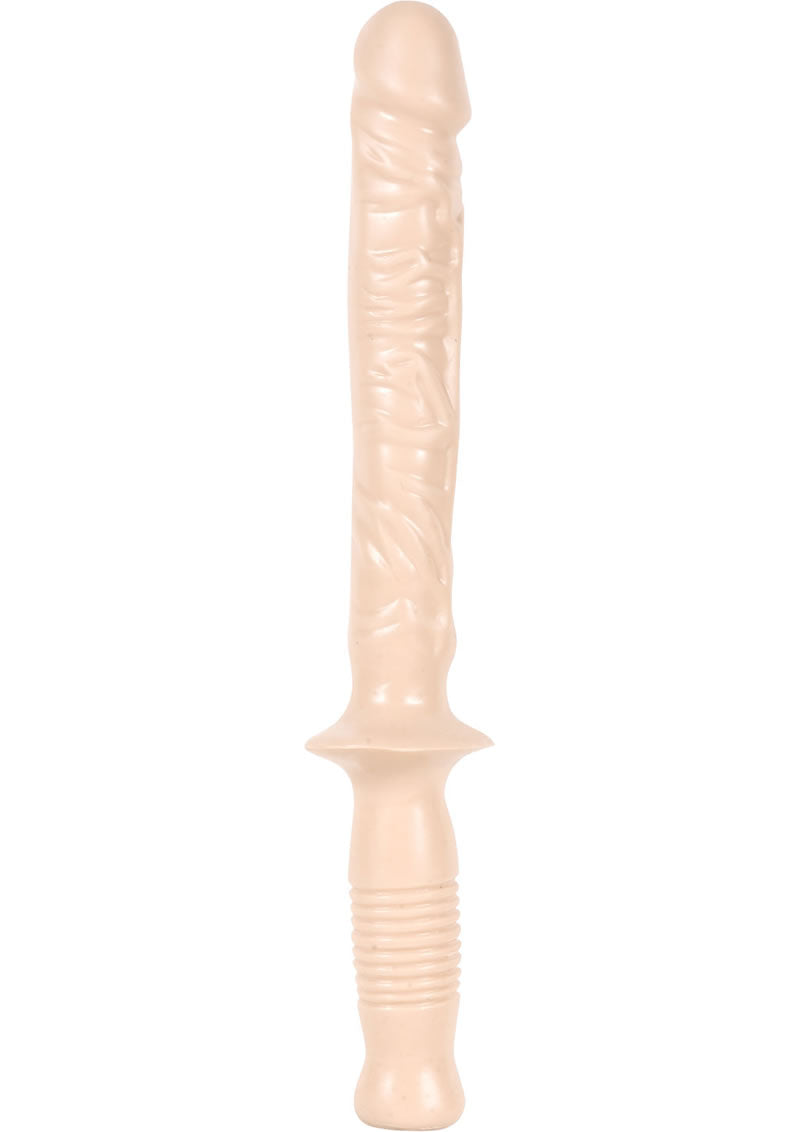 Classic The Manhandler with Handle Dildo - Flesh/Vanilla - 10in Classic The Manhandler with Handle Dildo - Flesh/Vanilla - 10in Doc Johnson 14.5" Manhandler veined dildo with handle, made from body-safe PVC Keywords: veined dildo with handle, lifelike sex wand, body-safe PVC dildo, phthalate-free dildo, Black dildo, White dildo, Made in America sex toy, solo and partnered play toy, veined realistic dildo.