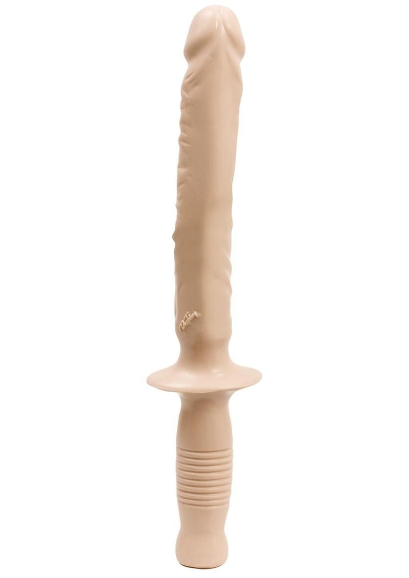 Classic The Manhandler with Handle Dildo - Flesh/Vanilla - 10in Doc Johnson 14.5" Manhandler veined dildo with handle, made from body-safe PVC Keywords: veined dildo with handle, lifelike sex wand, body-safe PVC dildo, phthalate-free dildo, Black dildo, White dildo, Made in America sex toy, solo and partnered play toy, veined realistic dildo.