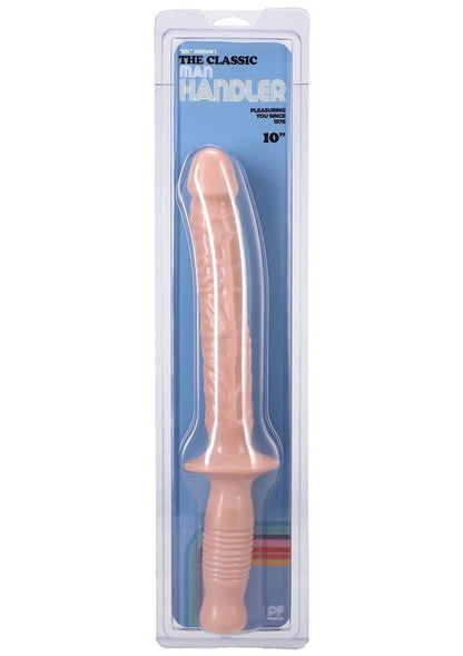 Classic The Manhandler with Handle Dildo - Flesh/Vanilla - 10in Doc Johnson 14.5" Manhandler veined dildo with handle, made from body-safe PVC Keywords: veined dildo with handle, lifelike sex wand, body-safe PVC dildo, phthalate-free dildo, Black dildo, White dildo, Made in America sex toy, solo and partnered play toy, veined realistic dildo.