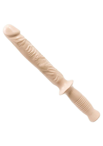 Classic The Manhandler with Handle Dildo - Flesh/Vanilla - 10in Doc Johnson 14.5" Manhandler veined dildo with handle, made from body-safe PVC Keywords: veined dildo with handle, lifelike sex wand, body-safe PVC dildo, phthalate-free dildo, Black dildo, White dildo, Made in America sex toy, solo and partnered play toy, veined realistic dildo.