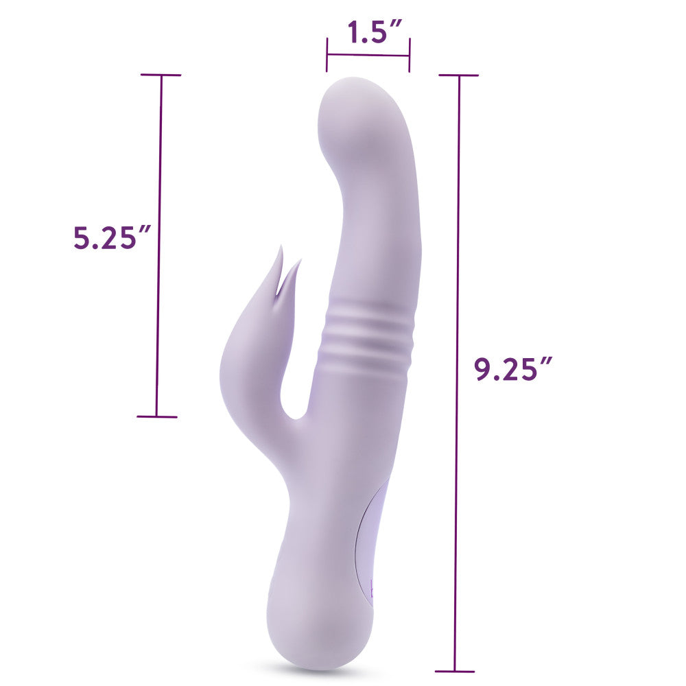 Lavender rabbit vibrator with thrusting vibrations, dual stimulation, and waterproof silicone design for G-spot and clitoral pleasure.

Keywords: rabbit vibrator, Rylee vibrator, thrusting vibrator, G-spot vibrator, clitoral stimulation, dual-stimulation vibrator, waterproof vibrator, USB rechargeable, platinum-cured silicone, soft silicone vibrator, 9.25-inch vibrator, satin smooth, body-safe vibrator