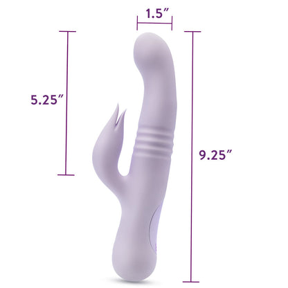 Lavender rabbit vibrator with thrusting vibrations, dual stimulation, and waterproof silicone design for G-spot and clitoral pleasure.

Keywords: rabbit vibrator, Rylee vibrator, thrusting vibrator, G-spot vibrator, clitoral stimulation, dual-stimulation vibrator, waterproof vibrator, USB rechargeable, platinum-cured silicone, soft silicone vibrator, 9.25-inch vibrator, satin smooth, body-safe vibrator