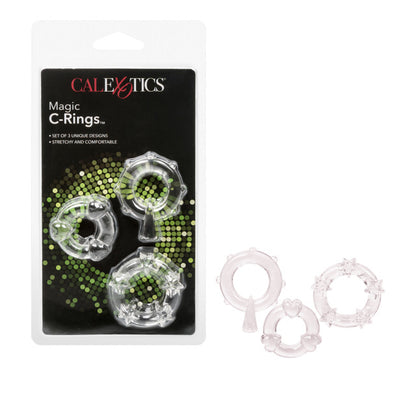 Magic C-Rings in Clear, Red, or Blue with heart and star-shaped pleasure nodules, made of soft TPR for enhanced stamina and stimulation.

erection enhancer rings, stretchy cock rings, heart and star-shaped cock rings, TPR cock rings, phthalate-free erection rings, stamina-boosting cock rings, reusable cock rings, waterproof enhancer rings, textured cock rings.