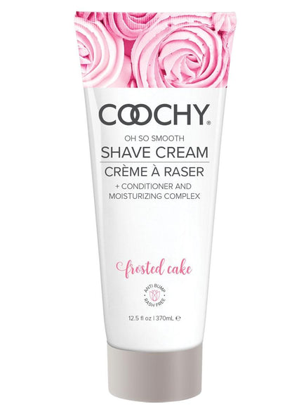 Coochy Shave Cream Frosted Cake - 12.5oz  Coochy Frosted Cake shave cream with vanilla, buttercream, and lilac scent, rash-free formula for sensitive skin, doubles as a hair conditioner. Keywords: shave cream, vanilla buttercream shave cream, rash-free shaving cream, sensitive skin shave cream, gluten-free shaving cream, paraben-free shave cream, hair conditioner shave cream, Coochy Classic Brands, smooth skin shaving solution, scented shave cream for women and men.