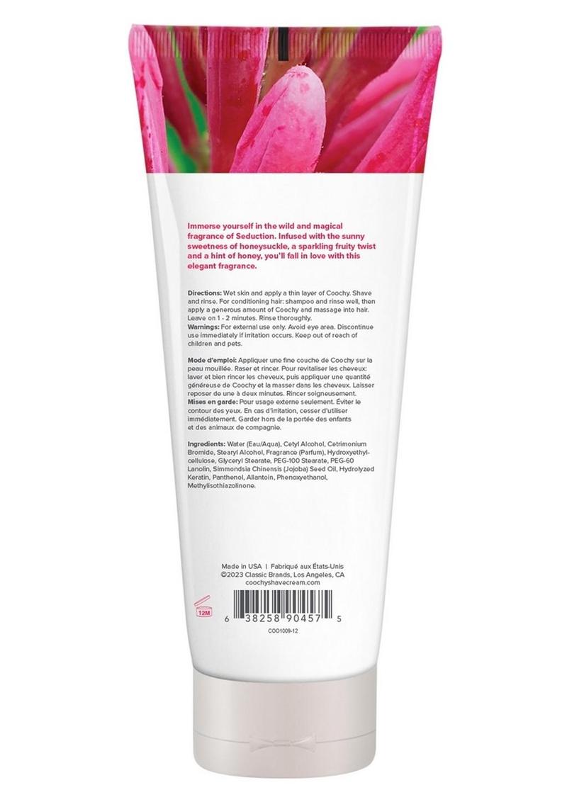 Coochy Shave Cream Seduction - 12.5oz Coochy Seduction shave cream with honeysuckle, fruity twist, and honey scent, prevents razor bumps, ideal for sensitive skin, doubles as a hair conditioner.
Keywords: shave cream, anti-razor bump shave cream, honeysuckle shaving cream, sensitive skin shave cream, paraben-free shaving cream, TSA-friendly grooming product, unisex shaving cream, 2-in-1 shave cream and conditioner, sulfate-free shaving cream, smooth skin shaving solution. 