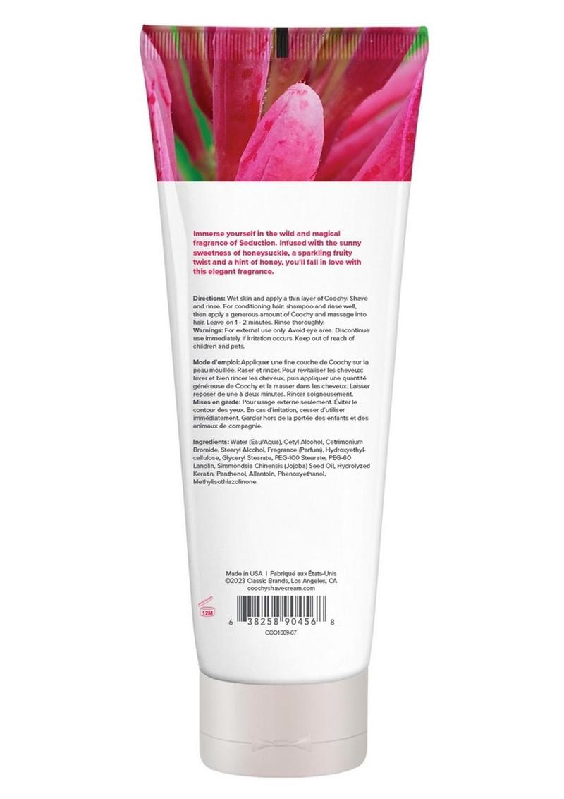 Coochy Shave Cream Seduction - 7.2oz Coochy Seduction shave cream with honeysuckle, fruity twist, and honey scent, prevents razor bumps, ideal for sensitive skin, doubles as a hair conditioner.
Keywords: shave cream, anti-razor bump shave cream, honeysuckle shaving cream, sensitive skin shave cream, paraben-free shaving cream, TSA-friendly grooming product, unisex shaving cream, 2-in-1 shave cream and conditioner, sulfate-free shaving cream, smooth skin shaving solution. 