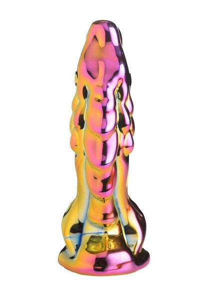 Creature Cocks Dragon Glass Dildo - Multicolor Dragon-shaped glass dildo with metallic finish, textured spine, and tapered tip.

dragon glass dildo, glass dildo, fantasy glass toy, borosilicate glass dildo, heat-sensitive dildo, metallic dragon dildo, textured glass dildo, yellow-pink dildo, creature cock glass, durable glass dildo