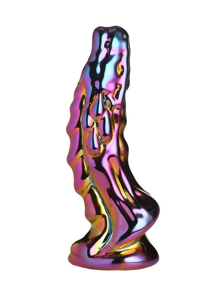 Dragon-shaped glass dildo with metallic finish, textured spine, and tapered tip.

dragon glass dildo, glass dildo, fantasy glass toy, borosilicate glass dildo, heat-sensitive dildo, metallic dragon dildo, textured glass dildo, yellow-pink dildo, creature cock glass, durable glass dildo