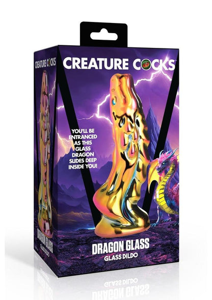 Dragon-shaped glass dildo with metallic finish, textured spine, and tapered tip.

dragon glass dildo, glass dildo, fantasy glass toy, borosilicate glass dildo, heat-sensitive dildo, metallic dragon dildo, textured glass dildo, yellow-pink dildo, creature cock glass, durable glass dildo