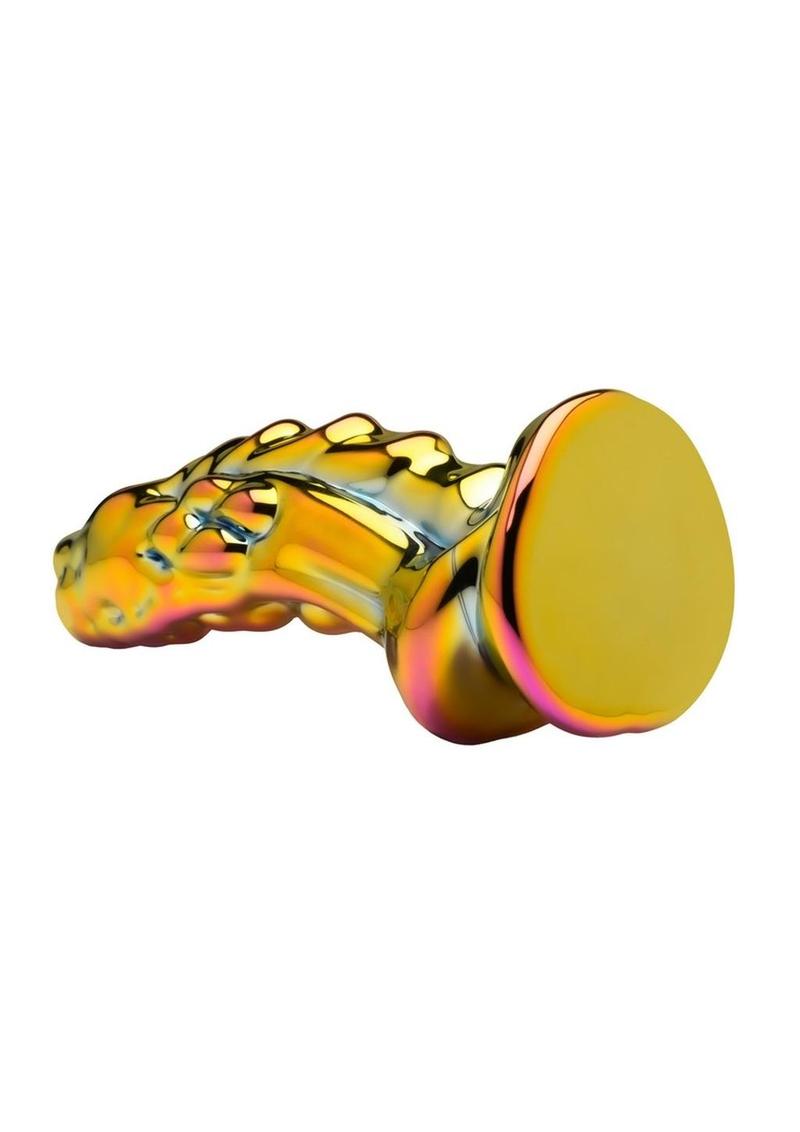 Creature Cocks Dragon Glass Dildo - Multicolor  Dragon-shaped glass dildo with metallic finish, textured spine, and tapered tip.

dragon glass dildo, glass dildo, fantasy glass toy, borosilicate glass dildo, heat-sensitive dildo, metallic dragon dildo, textured glass dildo, yellow-pink dildo, creature cock glass, durable glass dildo