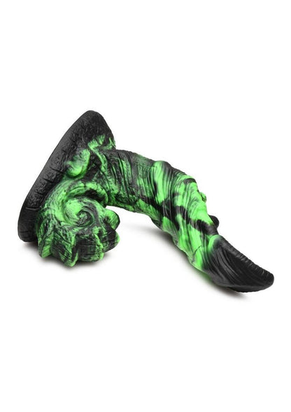 Glow-in-the-dark silicone dildo with curved shaft, ribbed texture, and suction cup base.

glow-in-the-dark dildo, fantasy silicone dildo, ribbed dildo, curved monster dildo, scaly dildo, suction cup dildo, harness-compatible dildo, premium silicone toy, creature cock fantasy toy