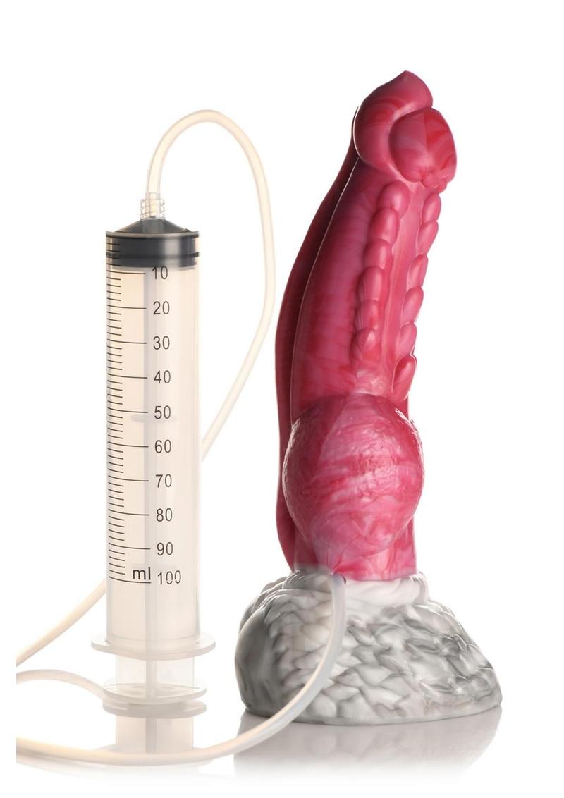 Red and white phoenix squirting dildo with textured shaft, knotted base, suction cup, and a syringe for explosive fluid play.

phoenix squirting dildo, fantasy dildo, mythical dildo, squirting silicone dildo, knotted dildo, suction cup dildo, strap-on compatible dildo, premium body-safe silicone, textured fantasy dildo, Resurrector Phoenix sex toy